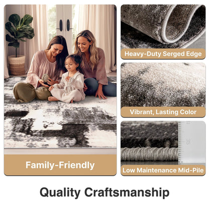 Kalia Modern Abstract Grey Black Rug Well Woven