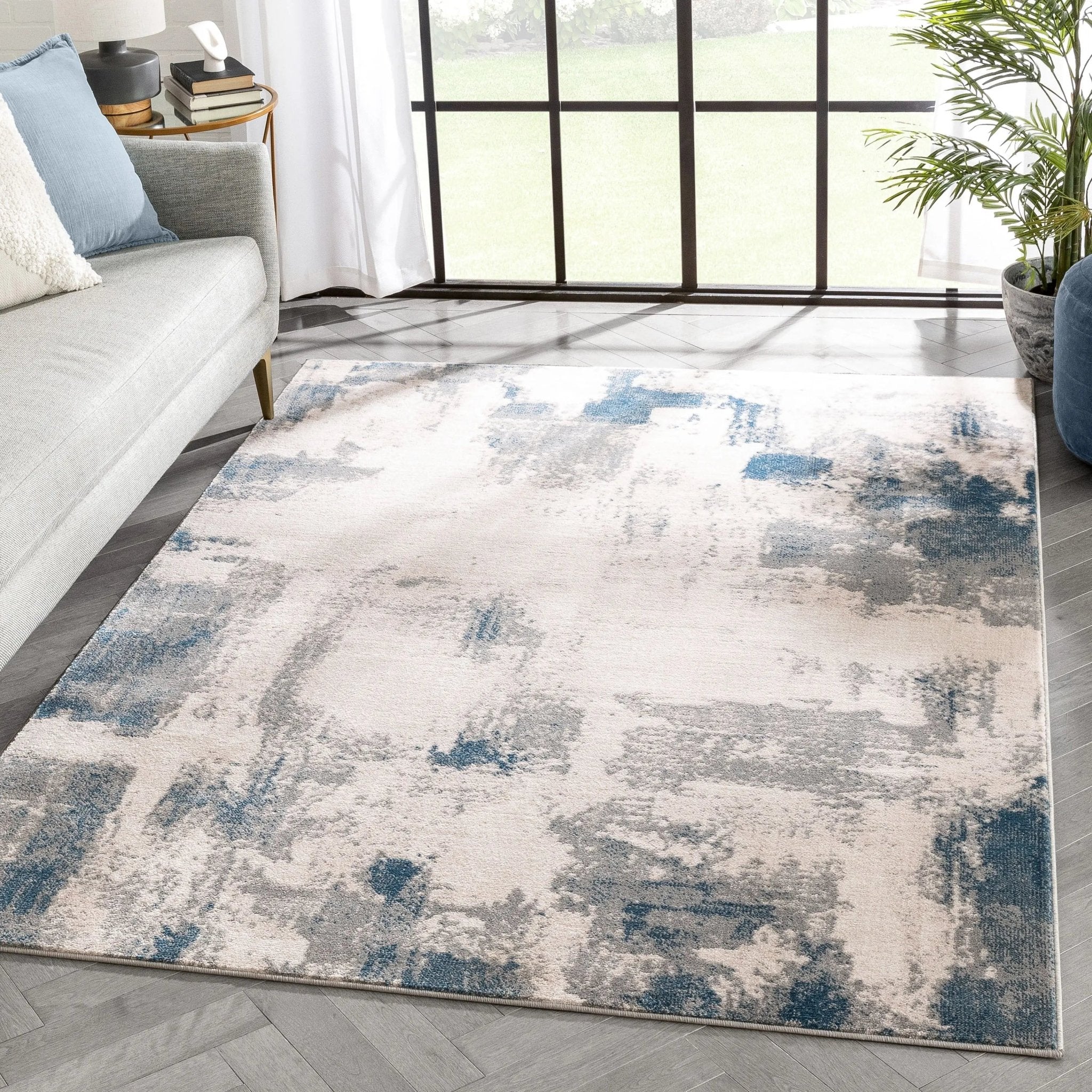 Kalia Modern Abstract Grey Blue Rug Well Woven