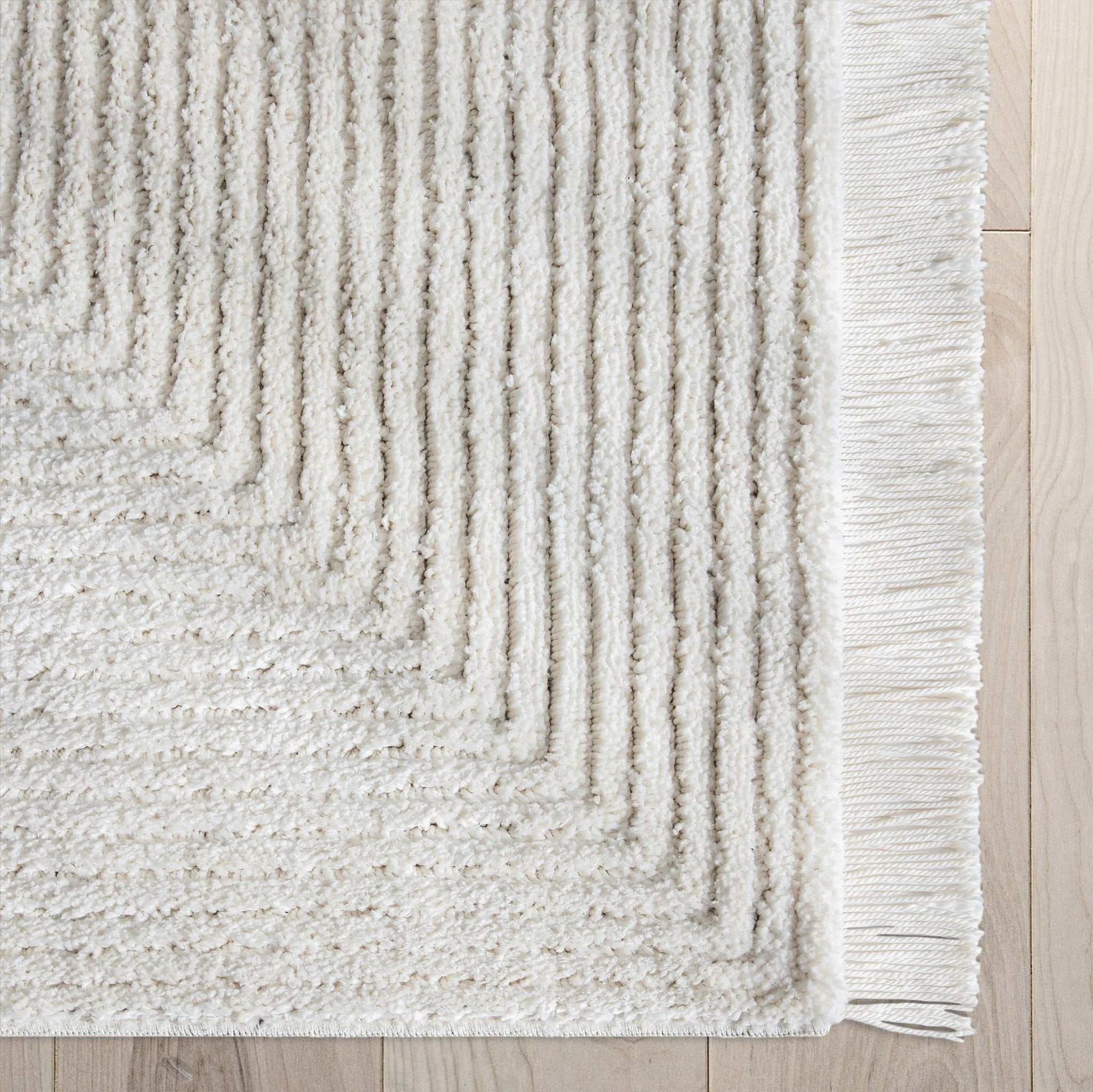 Monroe Solid & Striped Textured Ivory Ultra Soft High-Low Shag Rug Well Woven