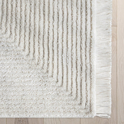 Monroe Solid & Striped Textured Ivory Ultra Soft High-Low Shag Rug Well Woven