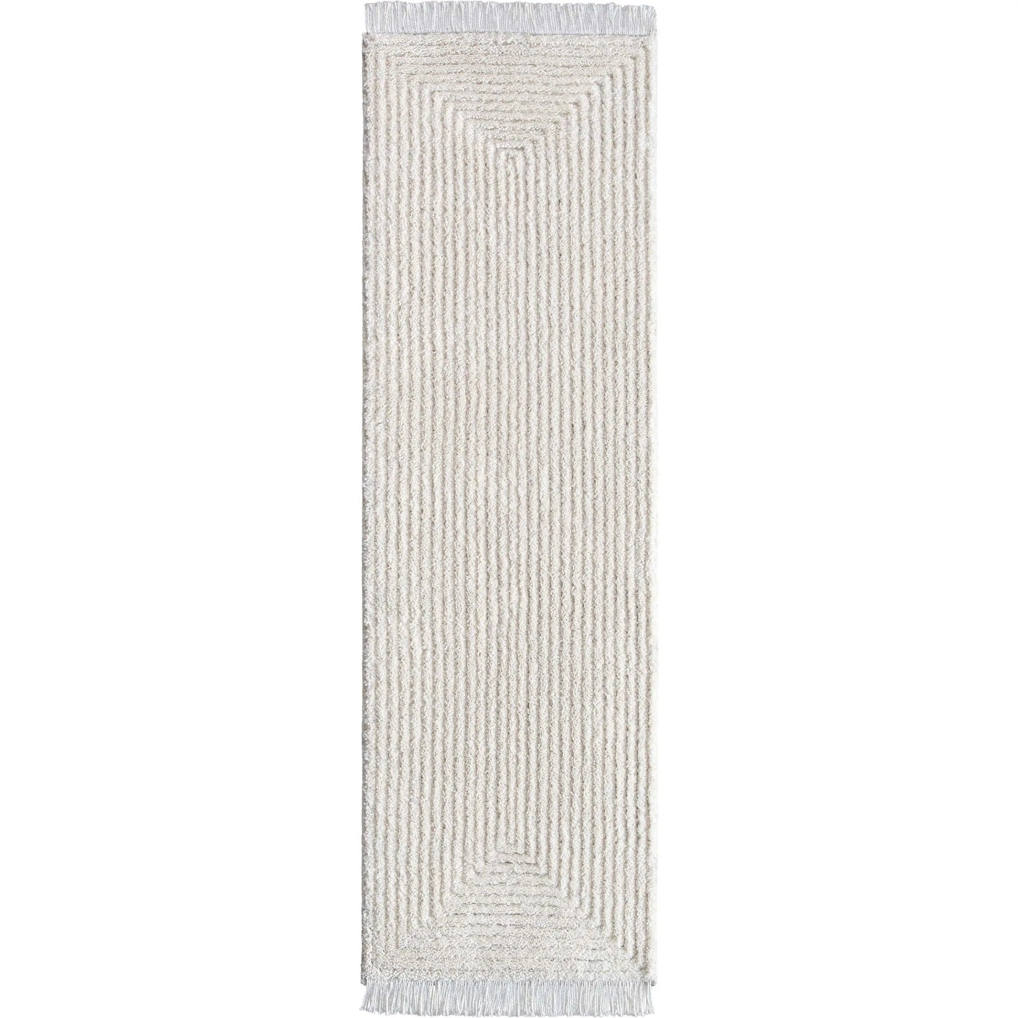 Monroe Solid & Striped Textured Ivory Ultra Soft High-Low Shag Rug Well Woven