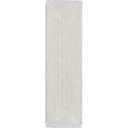 Monroe Solid & Striped Textured Ivory Ultra Soft High-Low Shag Rug Well Woven