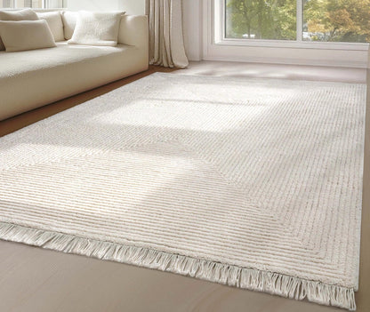 Monroe Solid & Striped Textured Ivory Ultra Soft High-Low Shag Rug Well Woven