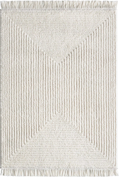 Monroe Solid & Striped Textured Ivory Ultra Soft High-Low Shag Rug Well Woven