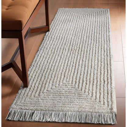 Monroe Solid & Striped Textured Ivory Ultra Soft High-Low Shag Rug Well Woven