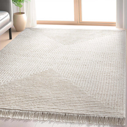 Monroe Solid & Striped Textured Ivory Ultra Soft High-Low Shag Rug Well Woven