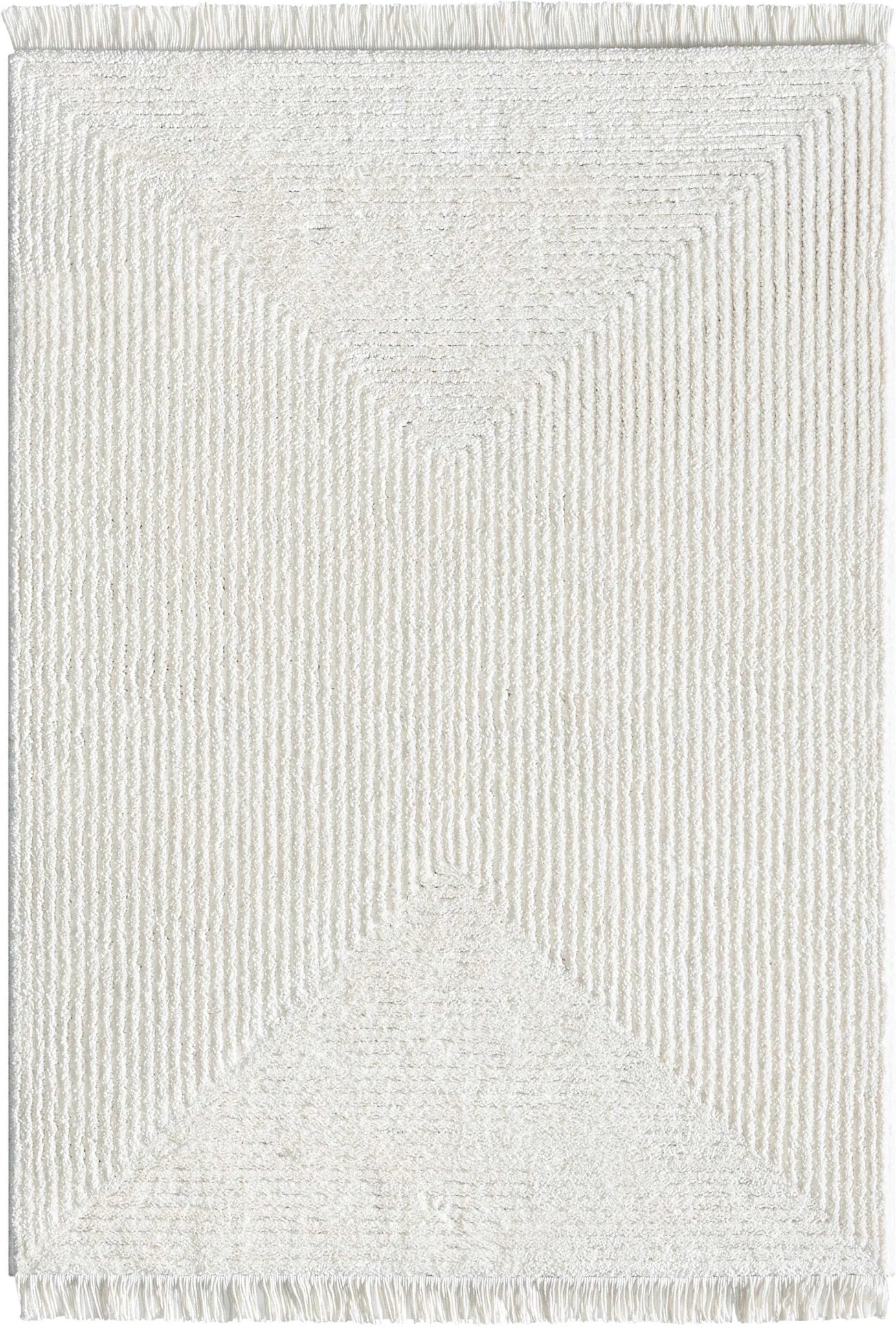 Monroe Solid & Striped Textured Ivory Ultra Soft High-Low Shag Rug Well Woven