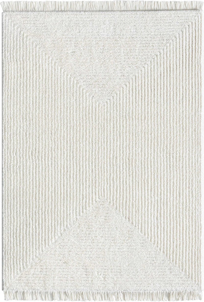Monroe Solid & Striped Textured Ivory Ultra Soft High-Low Shag Rug Well Woven