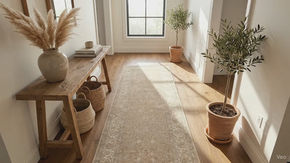 Custom Size Hallway & Stair Runner Rome Vintage Oriental Floral Beige Cream Choose Your Width x Choose Your Runner Length