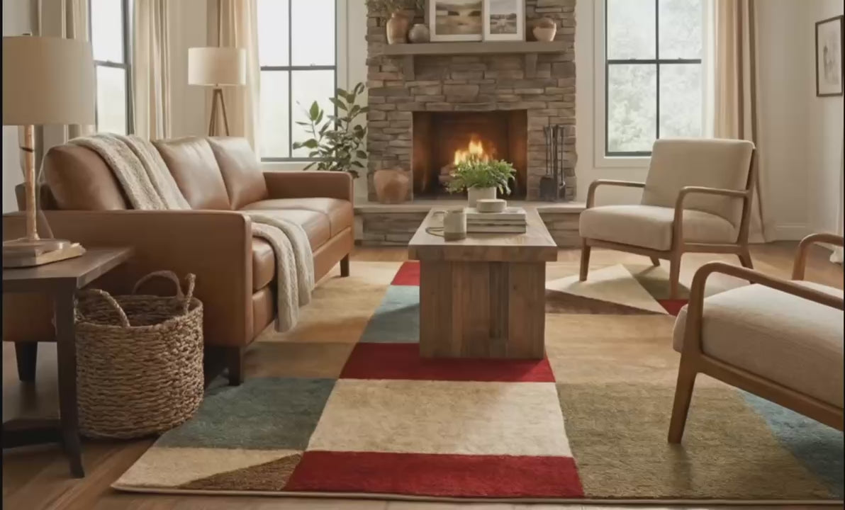 Load video: Marcia Multi Modern Geometric Blocks 3D Textured Rug