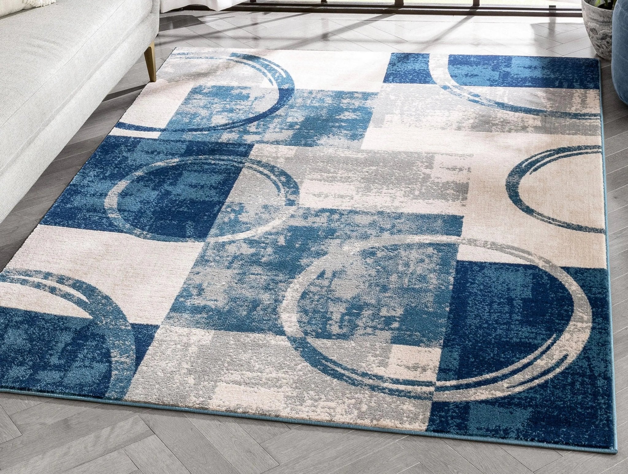 Shai Modern Geometric Grey Blue Rug Well Woven