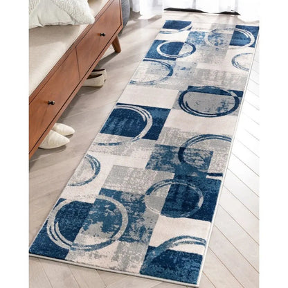 Shai Modern Geometric Grey Blue Rug Well Woven
