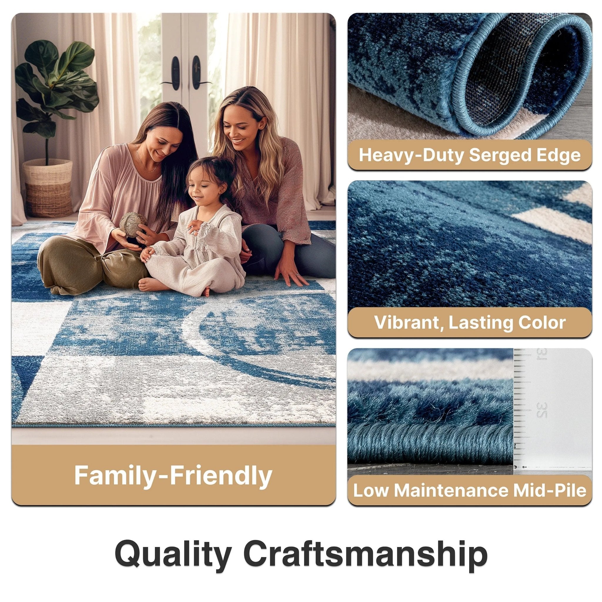 Shai Modern Geometric Grey Blue Rug Well Woven