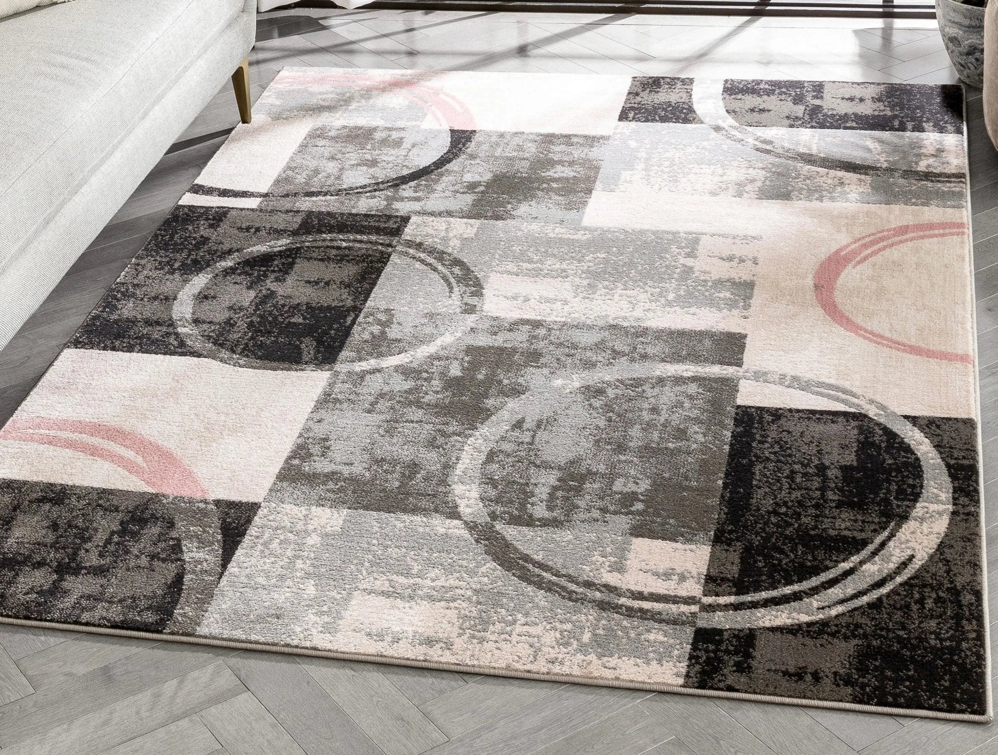 Shai Modern Geometric Grey Blush Rug Well Woven