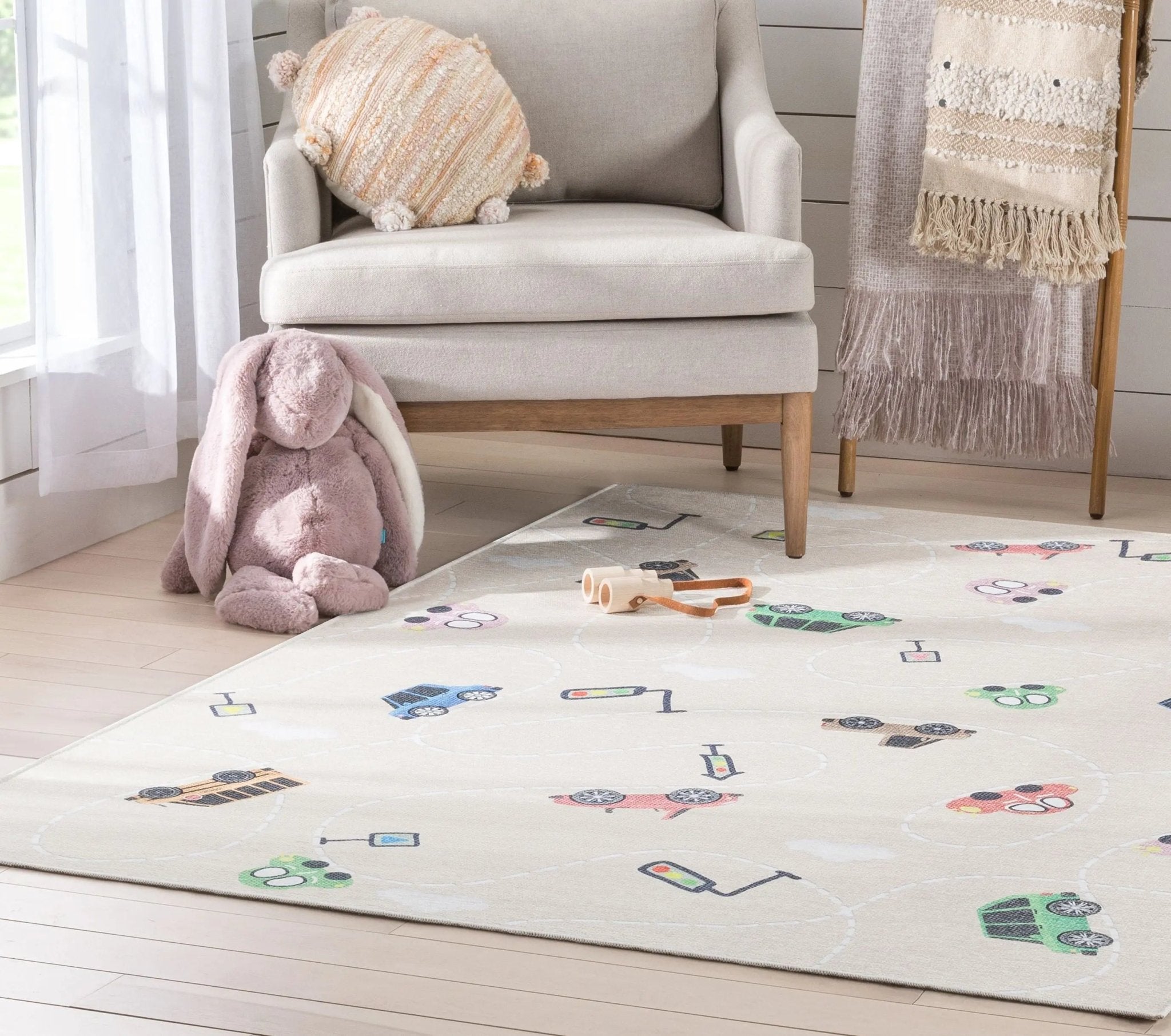 Traffic Modern Beige Kids Flat-Weave Rug Well Woven