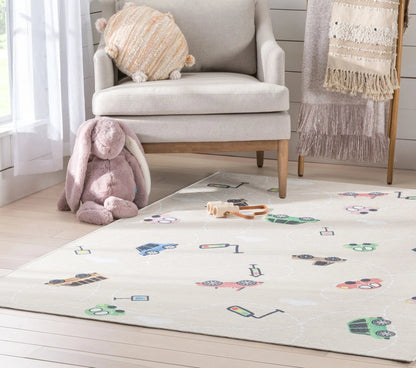 Traffic Modern Beige Kids Flat-Weave Rug Well Woven