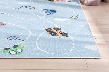 Traffic Modern Blue Kids Flat-Weave Rug Well Woven