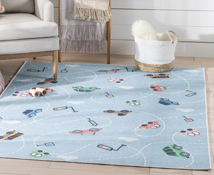 Traffic Modern Blue Kids Flat-Weave Rug Well Woven