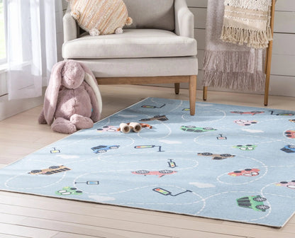 Traffic Modern Blue Kids Flat-Weave Rug Well Woven