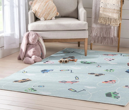 Traffic Modern Green Kids Flat-Weave Rug Well Woven