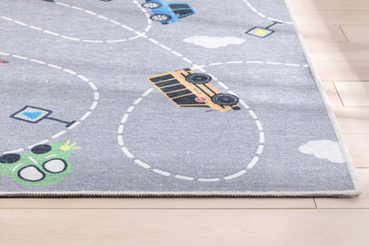 Traffic Modern Grey Kids Flat-Weave Rug Well Woven