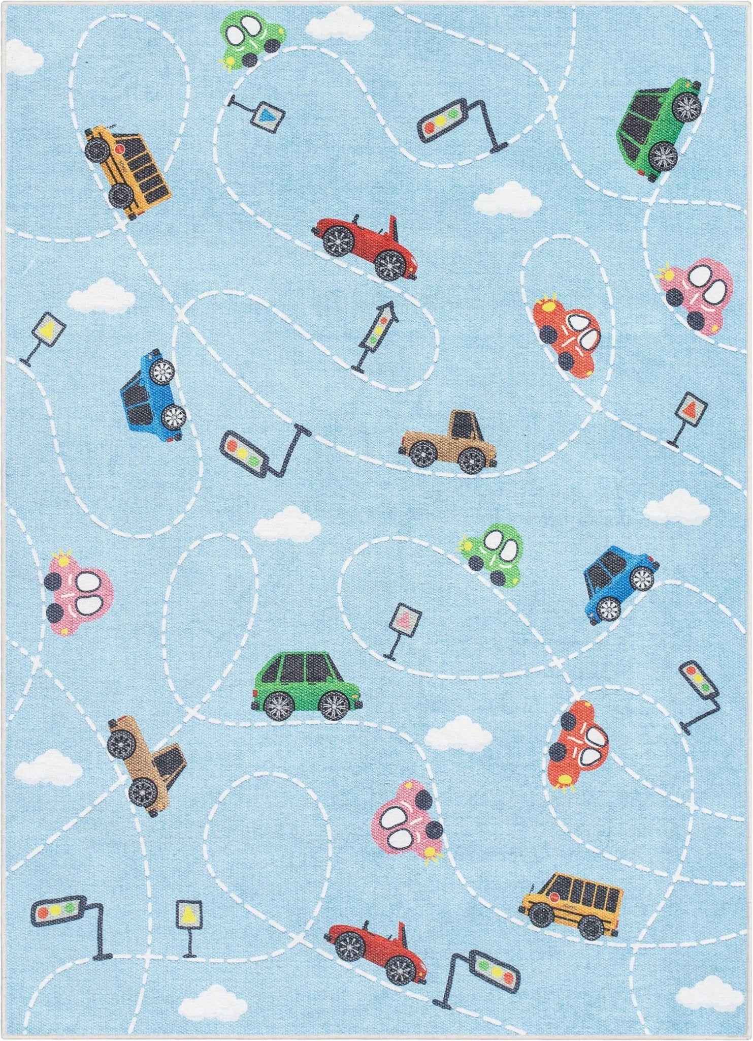 Traffic Modern Light Blue Kids Flat-Weave Rug Well Woven