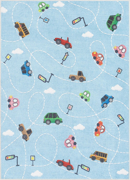 Traffic Modern Light Blue Kids Flat-Weave Rug Well Woven