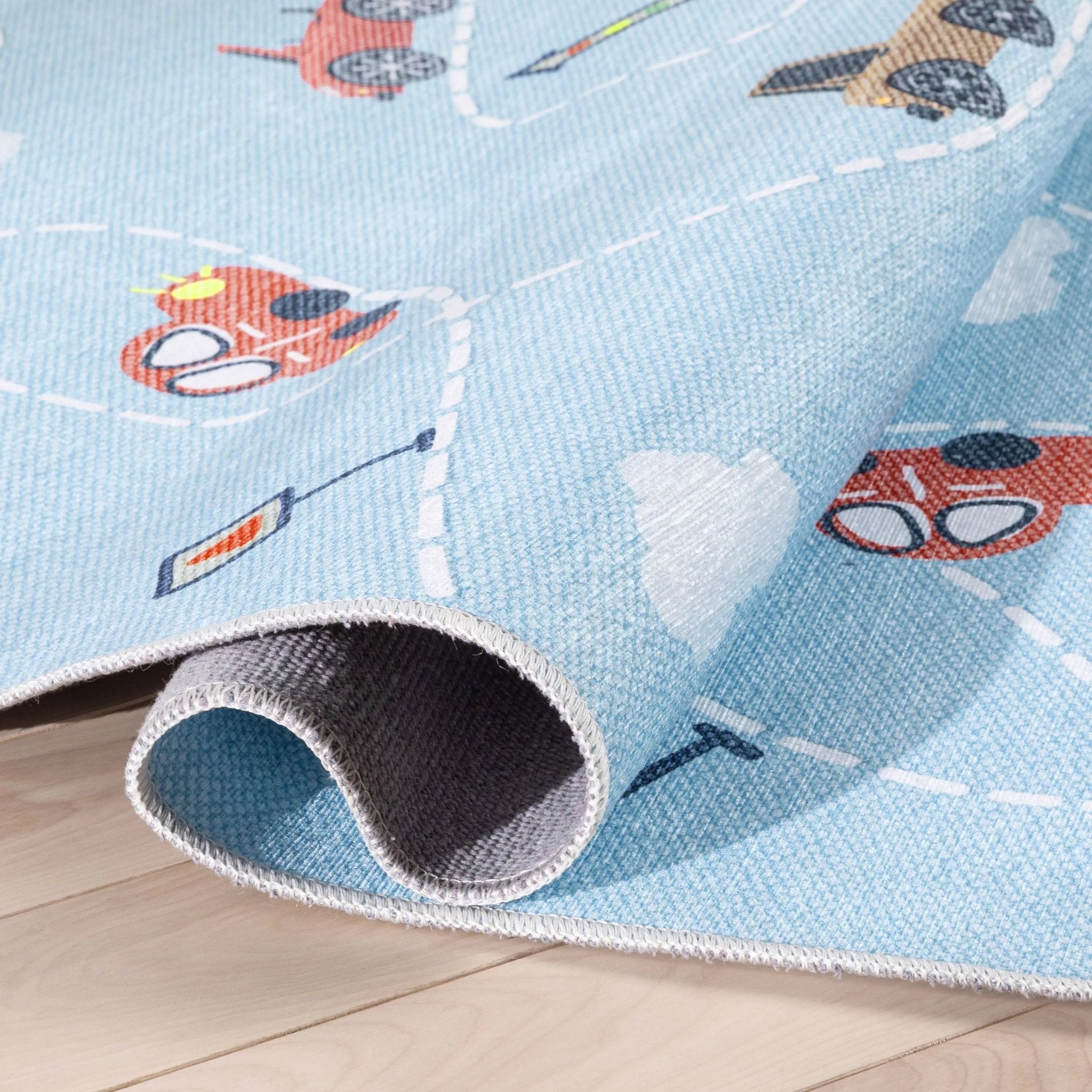 Traffic Modern Light Blue Kids Flat-Weave Rug Well Woven