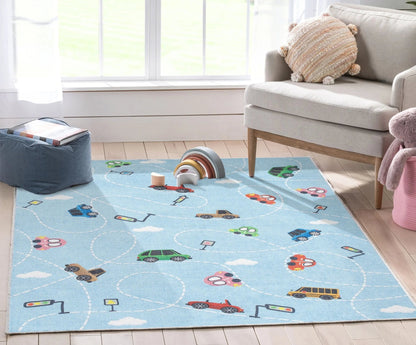 Traffic Modern Light Blue Kids Flat-Weave Rug Well Woven