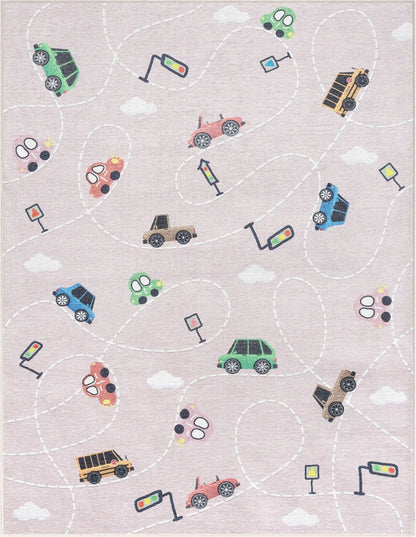 Traffic Modern Pink Kids Flat-Weave Rug Well Woven	