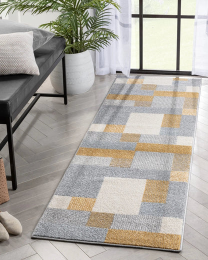 Wilma Modern Geometric Yellow Grey Rug Well Woven