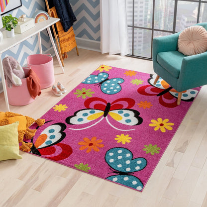 Starbright Daisy Butterflies Pink Rug Well Woven