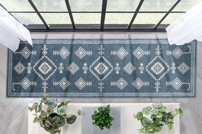 Azra Tribal Medallion Dark Blue Rug Well Woven