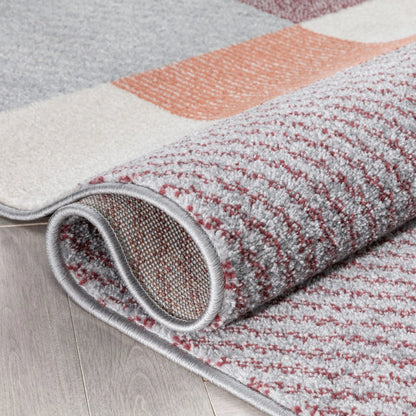 Wilma Modern Geometric Squares Blush Grey Rug Well Woven
