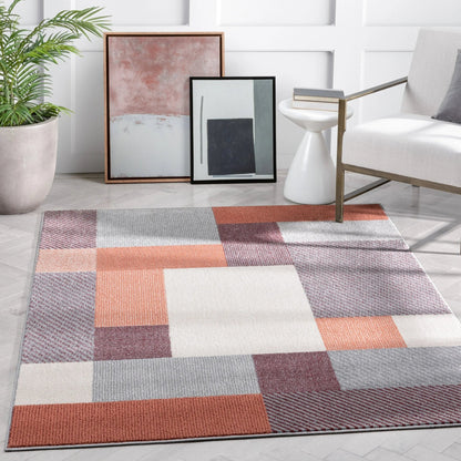 Wilma Modern Geometric Squares Blush Grey Rug Well Woven