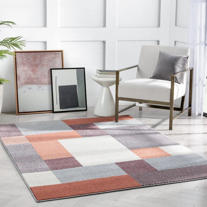 Wilma Modern Geometric Squares Blush Grey Rug Well Woven