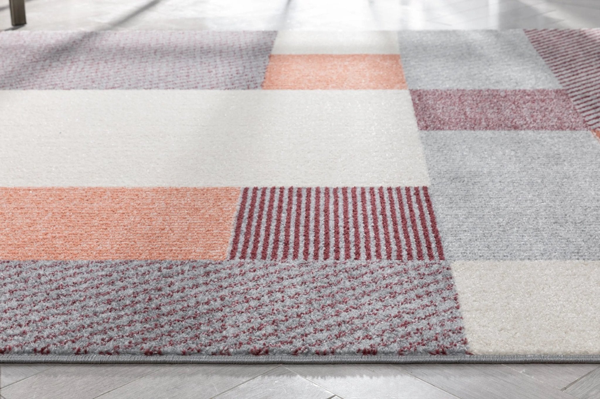 Wilma Modern Geometric Squares Blush Grey Rug Well Woven