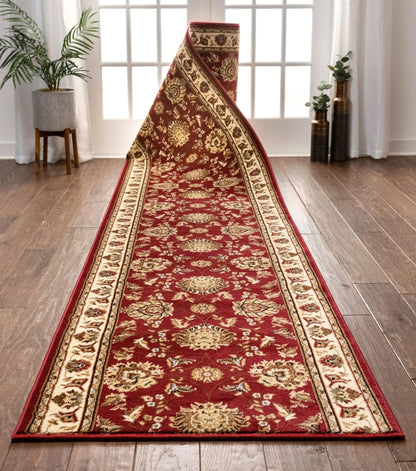 Abbasi Custom Size Runner Traditional Red Choose Your Width x Choose Your Length Hallway Runner Rug Well Woven