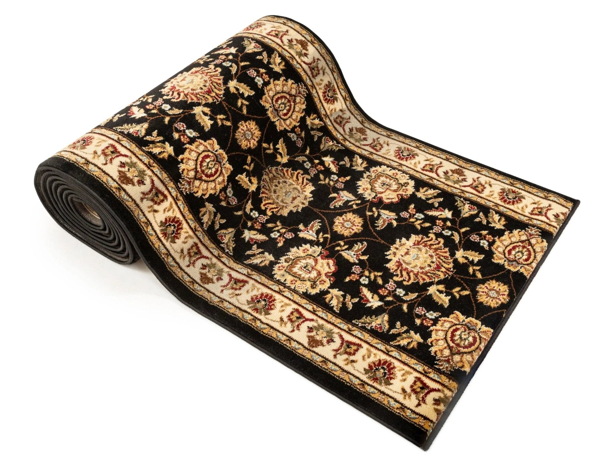 Abbasi Custom Size Runner Traditional Black Choose Your Width x Choose Your Length Hallway Runner Rug Well Woven