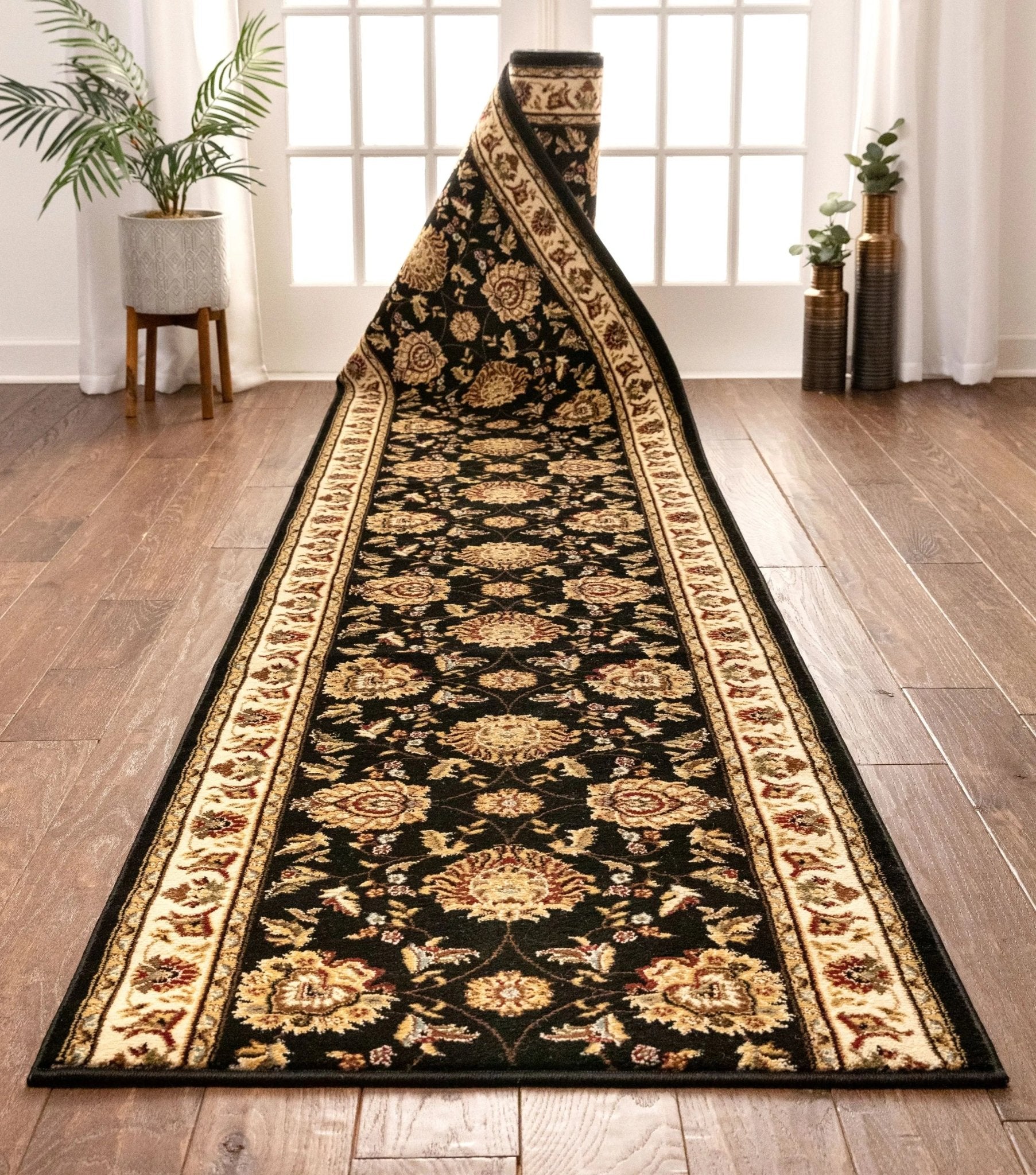 Abbasi Custom Size Runner Traditional Black Choose Your Width x Choose Your Length Hallway Runner Rug Well Woven