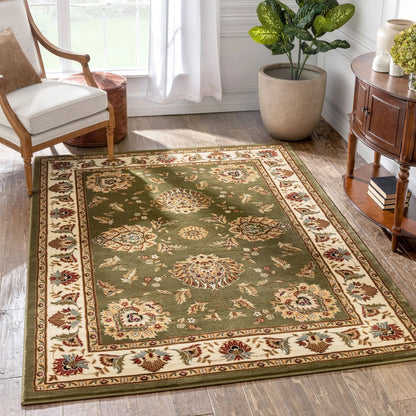 Abbasi Green Traditional Rug Well Woven