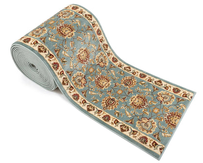 Abbasi Custom Size Runner Traditional Light Blue Choose Your Width x Choose Your Length Hallway Runner Rug Well Woven