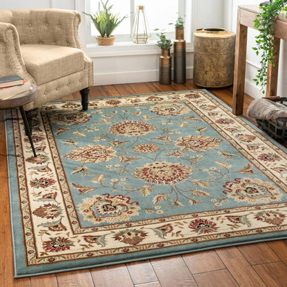 Abbasi Light Blue Traditional Rug Well Woven