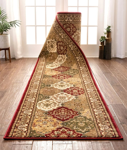 Mina-Khani Custom Size Runner Traditional Red 31 Inch Wide x Choose Your Length Hallway Runner Rug Well Woven