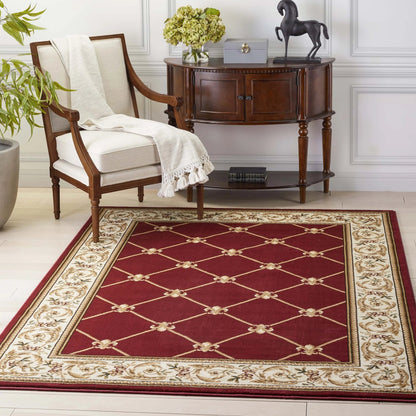 Fleur De Lis Red Formal Rug Well Woven