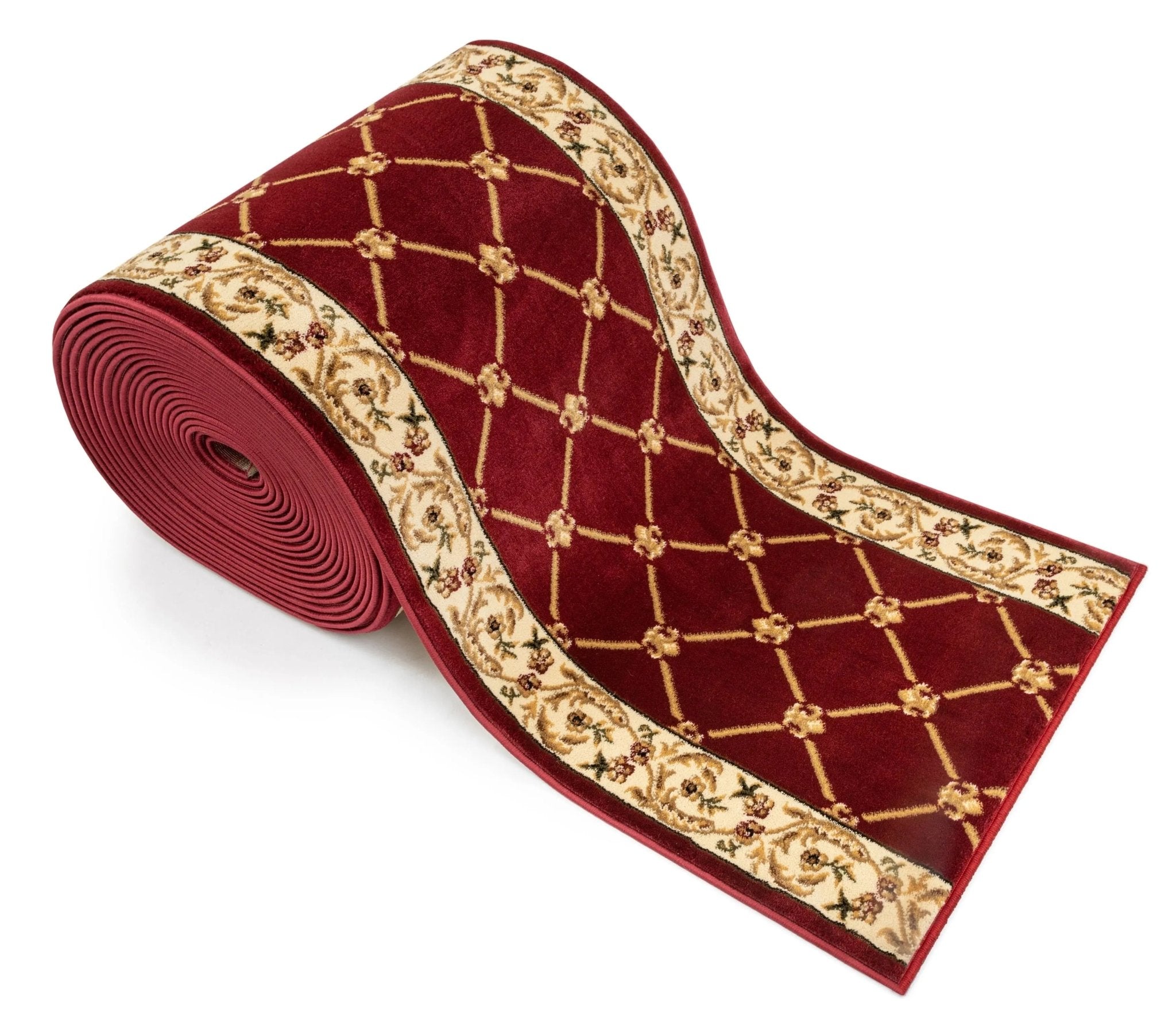 Fleur De Lis Custom Size Runner Formal Red Choose Your Width x Choose Your Length Hallway Runner Rug Well Woven