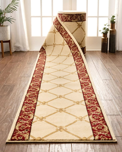 Fleur De Lis Custom Size Runner Formal Ivory Choose Your Width x Choose Your Length Hallway Runner Rug Well Woven