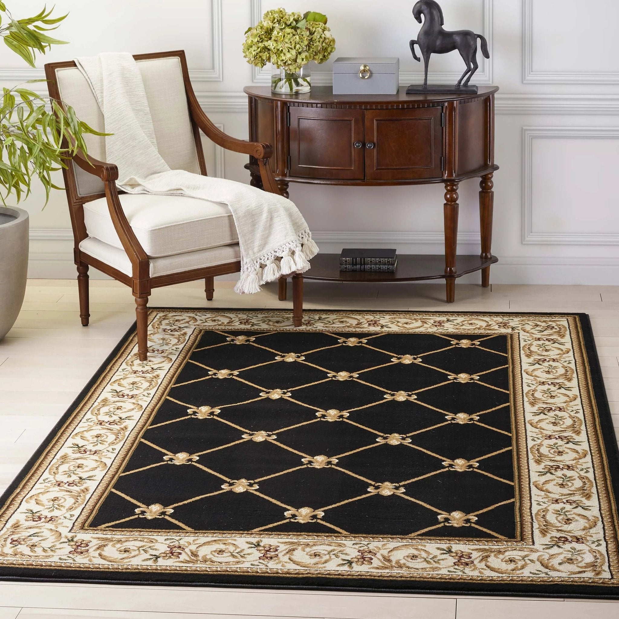 Fleur De Lis Black Formal Rug Well Woven