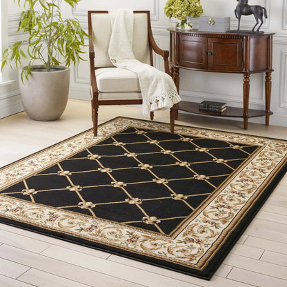 Fleur De Lis Black Formal Rug Well Woven