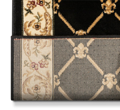 Fleur De Lis Custom Size Runner Formal Black Choose Your Width x Choose Your Length Hallway Runner Rug Well Woven
